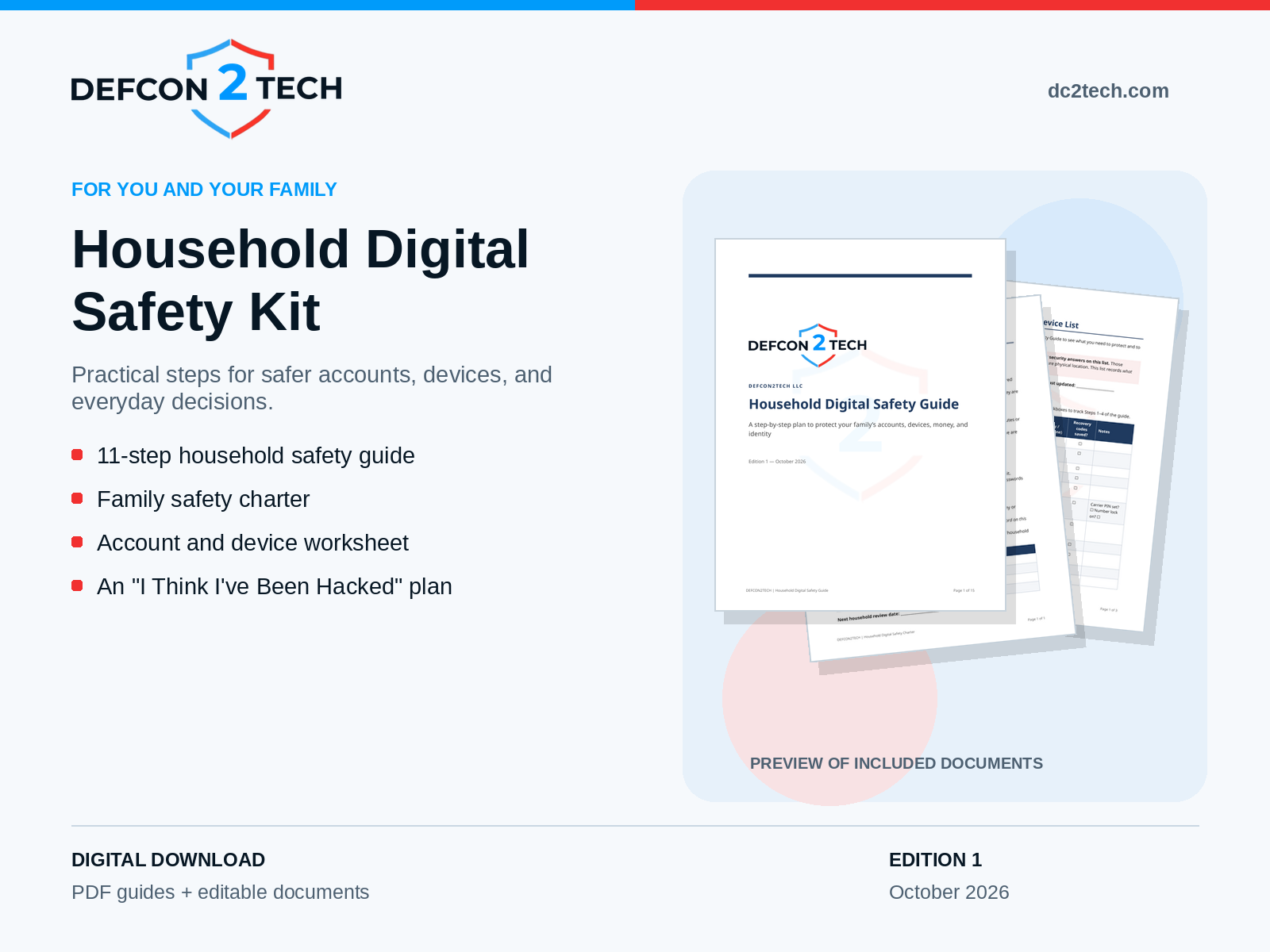 Household Digital Safety Kit: guide, family charter, account worksheet, and emergency plan, Edition 1
