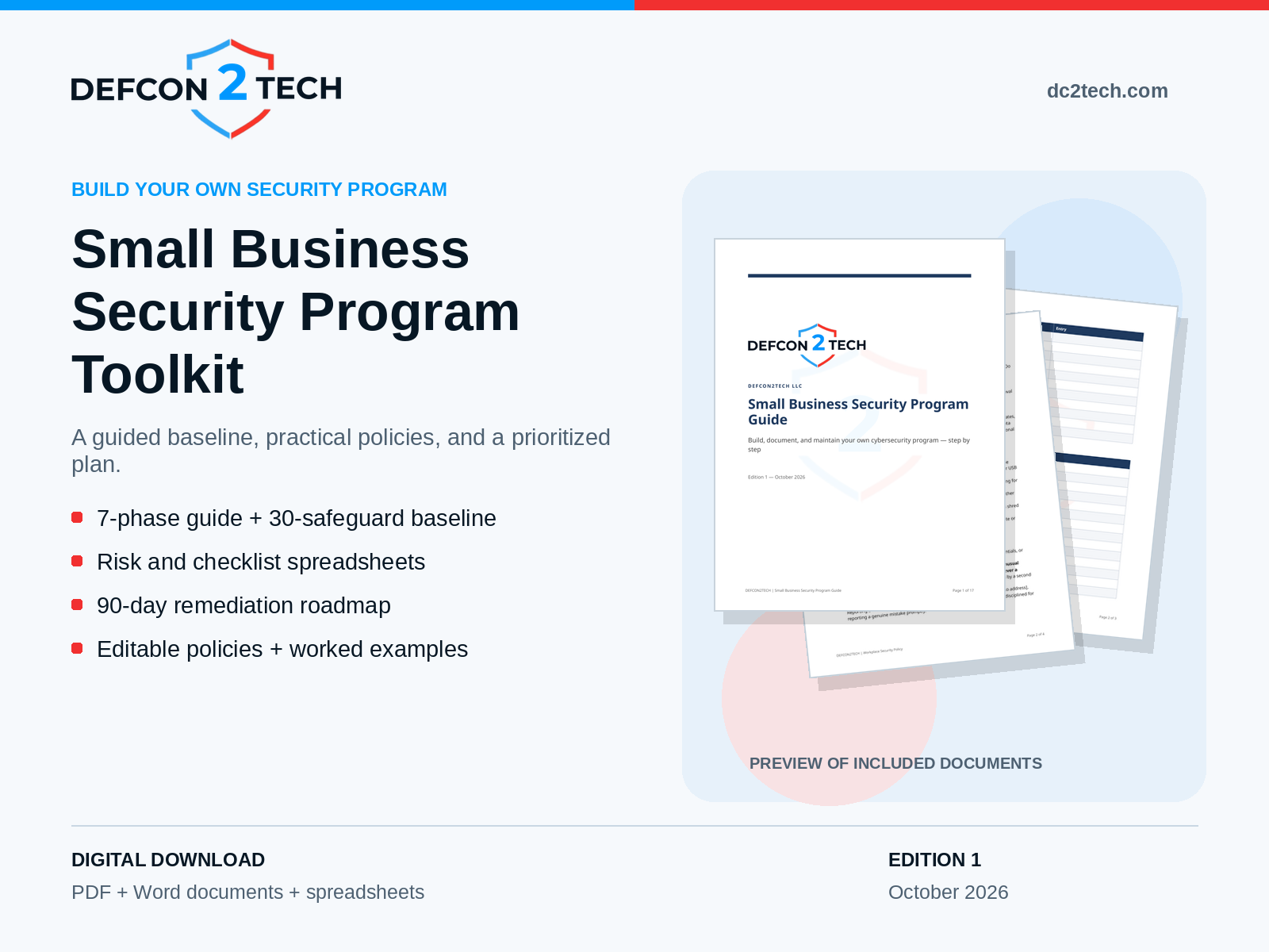 Small Business Security Program Toolkit: guides, policies, risk spreadsheets, and roadmap, Edition 1